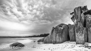 B&W Puffy storm clouds Bay Of Fires